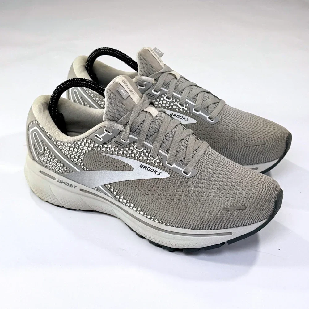 Brooks Ghost 14 Running Shoes Womens 9.5 Grey Silver Athletic Fitness Gym Cardio